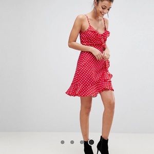 ASOS TALL strappy spot ruffle wrap mini dress